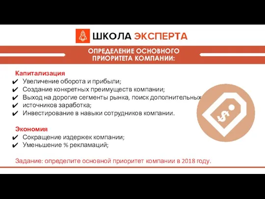 Капитализация Увеличение оборота и прибыли; Создание конкретных преимуществ компании; Выход