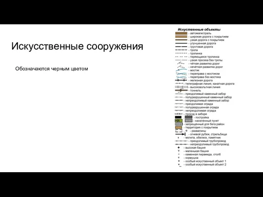 Искусственные сооружения Обозначаются черным цветом