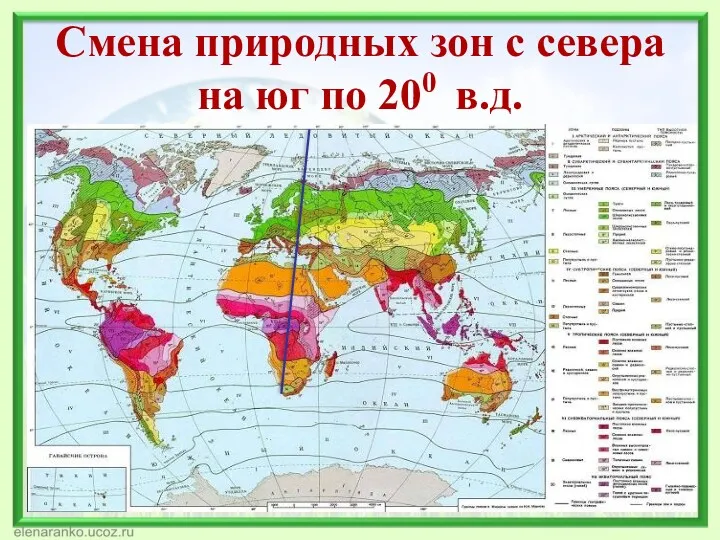 Смена природных зон с севера на юг по 200 в.д.