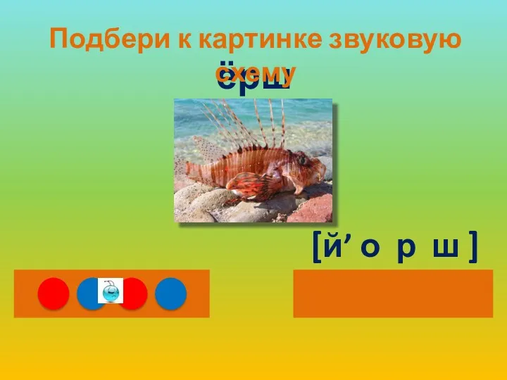 [й’ о р ш ] ёрш Подбери к картинке звуковую схему