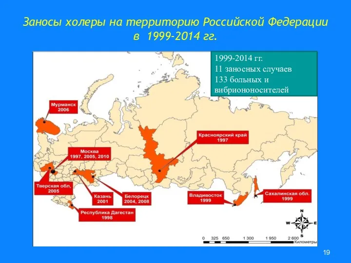 Заносы холеры на территорию Российской Федерации в 1999-2014 гг.