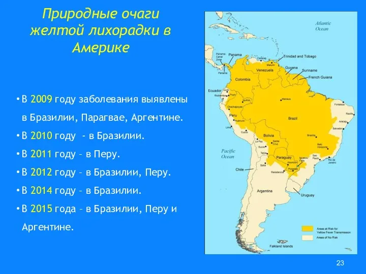 В 2009 году заболевания выявлены в Бразилии, Парагвае, Аргентине. В