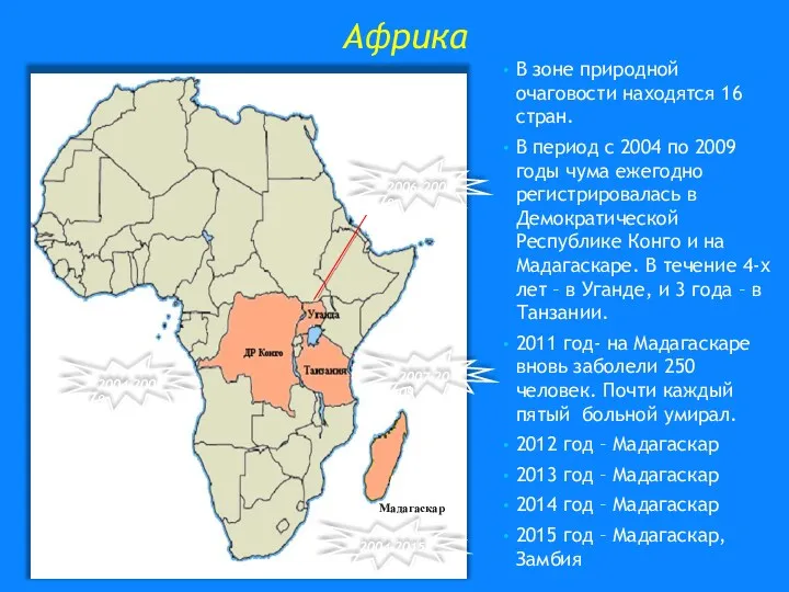 Африка В зоне природной очаговости находятся 16 стран. В период