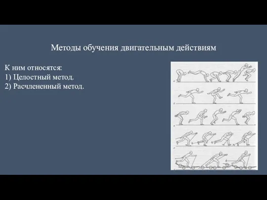 Методы обучения двигательным действиям К ним относятся: 1) Целостный метод. 2) Расчлененный метод.