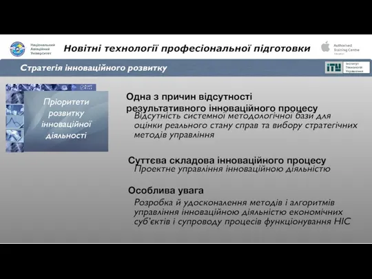 Новітні технології професіональної підготовки Стратегія інноваційного розвитку Пріоритети розвитку інноваційної