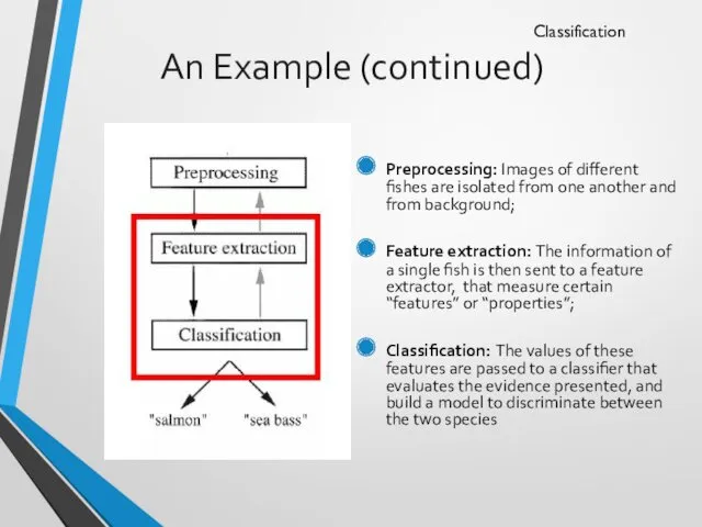 An Example (continued) Preprocessing: Images of different fishes are isolated