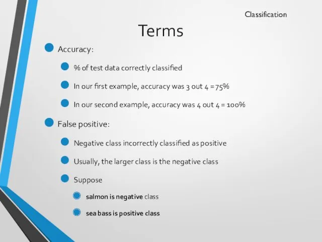 Terms Accuracy: % of test data correctly classified In our