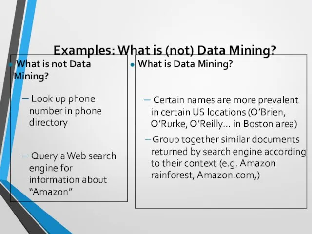 Examples: What is (not) Data Mining? What is not Data