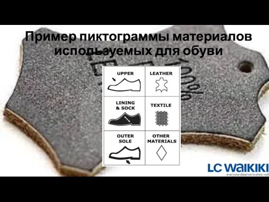 Пример пиктограммы материалов используемых для обуви