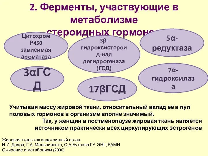 2. Ферменты, участвующие в метаболизме стероидных гормонов Цитохром Р450 зависимая