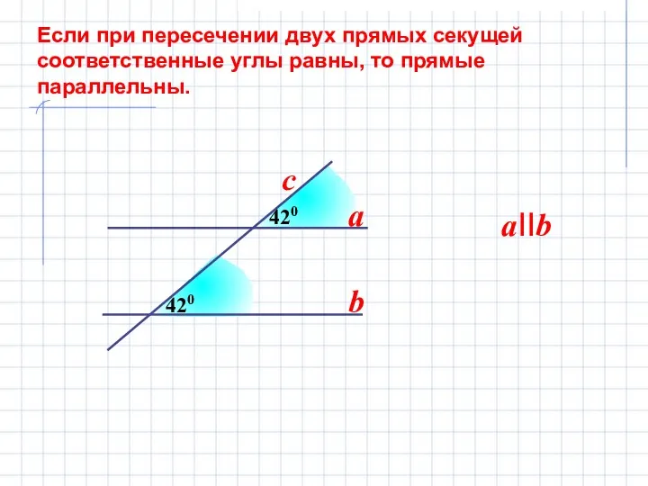420 Если при пересечении двух прямых секущей соответственные углы равны,