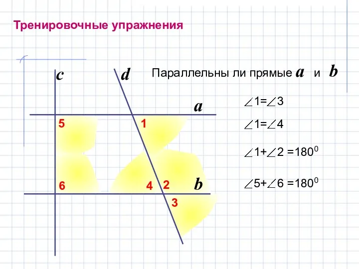 Тренировочные упражнения Параллельны ли прямые a и b b a