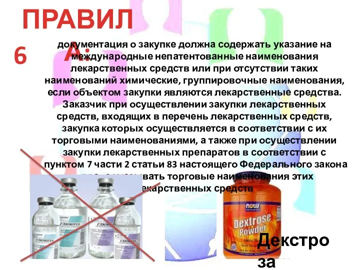 ПРАВИЛА: 6 документация о закупке должна содержать указание на международные непатентованные наименования лекарственных