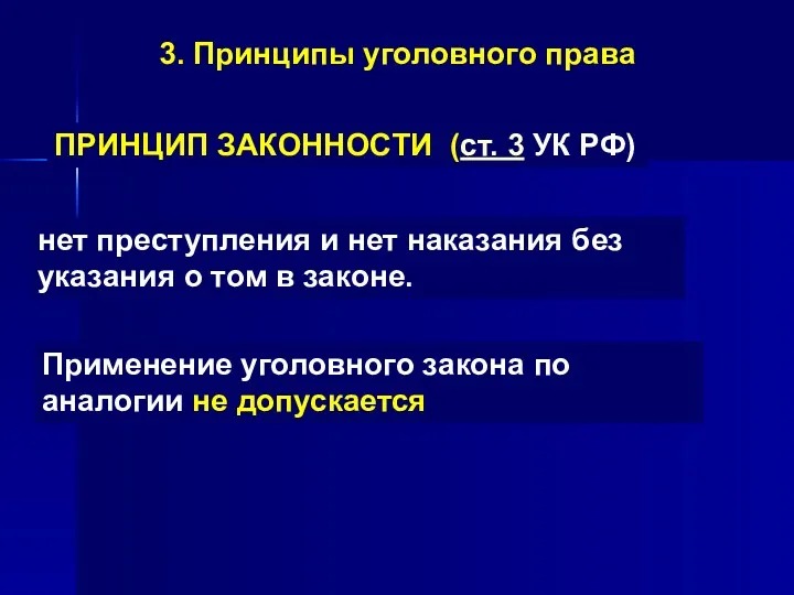 3. Принципы уголовного права ПРИНЦИП ЗАКОННОСТИ (ст. 3 УК РФ)