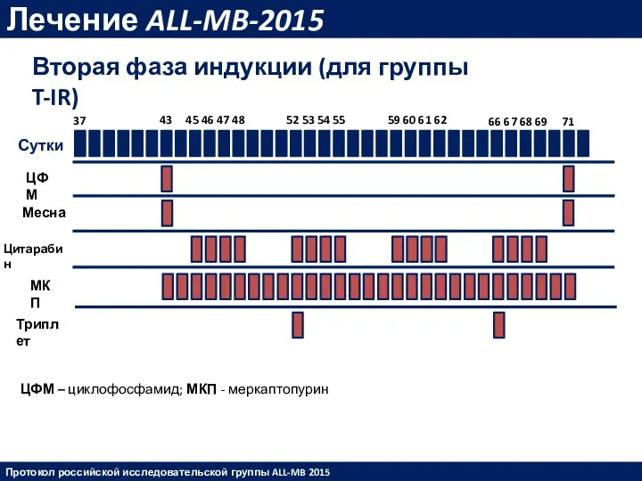 Лечение ALL-MB-2015 Вторая фаза индукции (для группы T-IR) Сутки 37 43 71 45