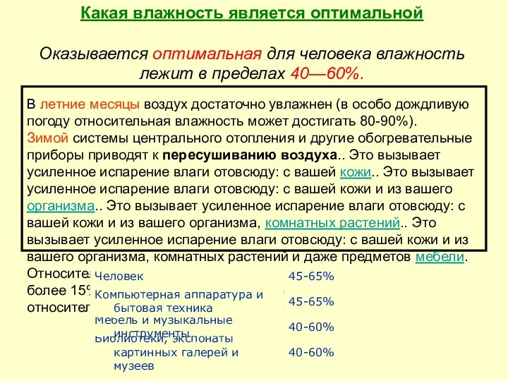 Какая влажность является оптимальной Оказывается оптимальная для человека влажность лежит