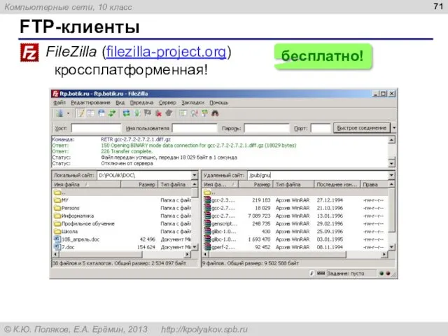 FTP-клиенты FileZilla (filezilla-project.org) кроссплатформенная! бесплатно!