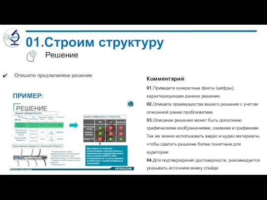 01.Строим структуру Решение Опишите предлагаемое решение ПРИМЕР: Комментарий: 01.Приведите конкретные