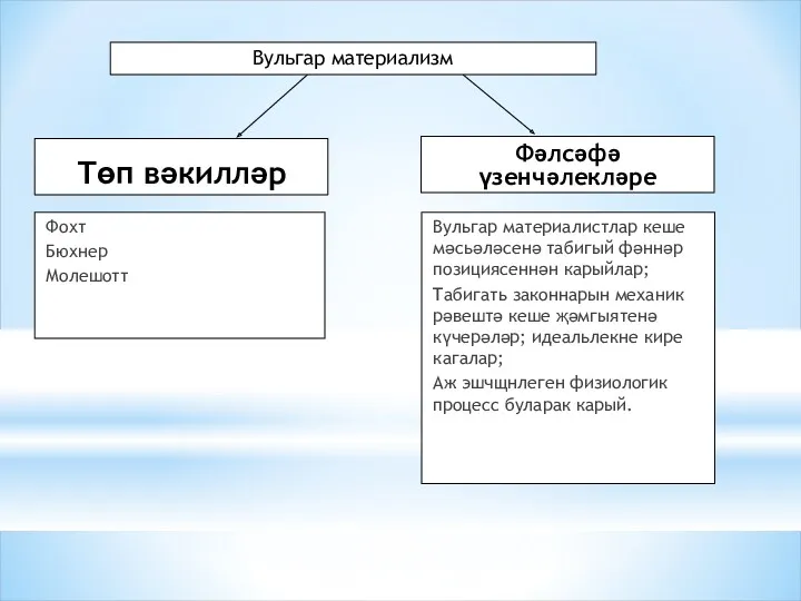 Төп вәкилләр Фохт Бюхнер Молешотт Фәлсәфә үзенчәлекләре Вульгар материалистлар кеше