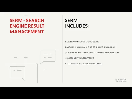 SERM - SEARCH ENGINE RESULT MANAGEMENT SERM INCLUDES: 1. ADS