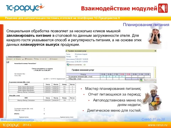 Специальная обработка позволяет за несколько кликов мышкой запланировать питание в