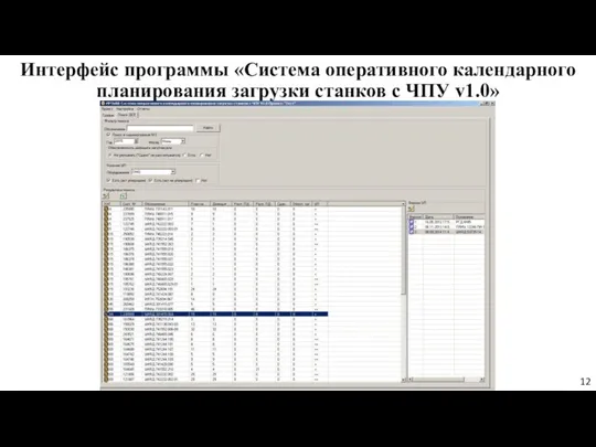 Интерфейс программы «Система оперативного календарного планирования загрузки станков с ЧПУ v1.0» 12