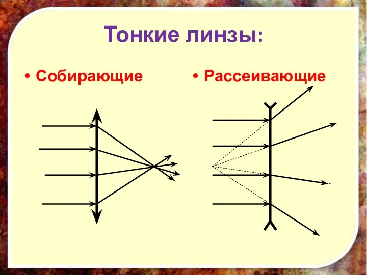 Тонкие линзы: Собирающие Рассеивающие