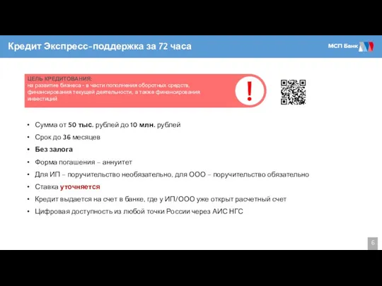 Кредит Экспресс-поддержка за 72 часа Сумма от 50 тыс. рублей