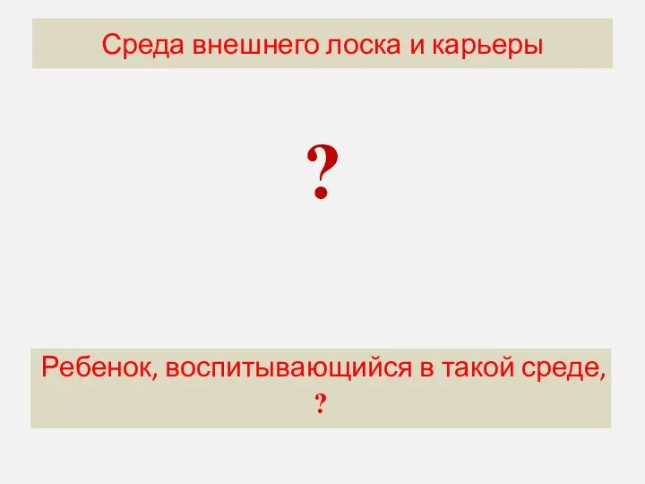 Догматическая среда характеризуется ? Среда внешнего лоска и карьеры Ребенок, воспитывающийся в такой среде, ?