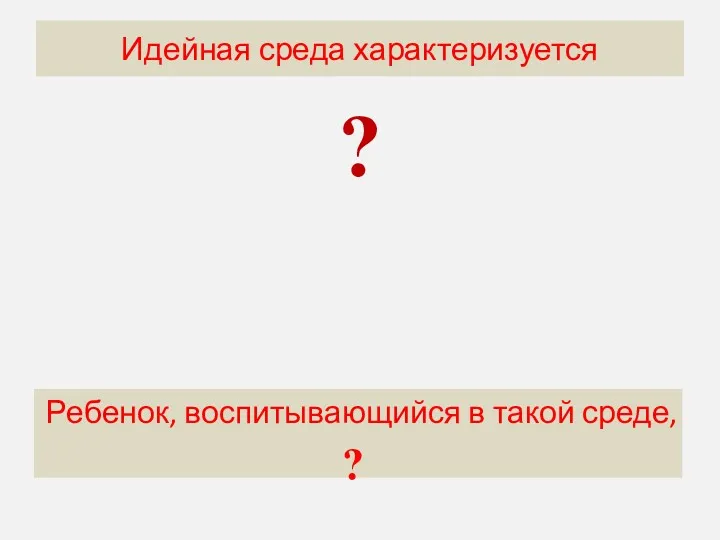 Догматическая среда характеризуется ? Идейная среда характеризуется Ребенок, воспитывающийся в такой среде, ?