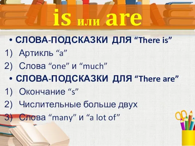 СЛОВА-ПОДСКАЗКИ ДЛЯ “There is” Артикль “a” Слова “one” и “much”