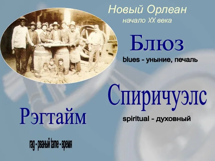 Новый Орлеан начало XX века Блюз Спиричуэлс blues - уныние,