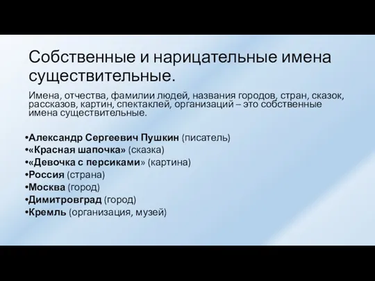 Собственные и нарицательные имена существительные. Имена, отчества, фамилии людей, названия