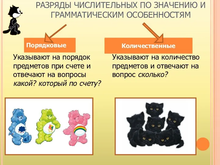 РАЗРЯДЫ ЧИСЛИТЕЛЬНЫХ ПО ЗНАЧЕНИЮ И ГРАММАТИЧЕСКИМ ОСОБЕННОСТЯМ Указывают на порядок