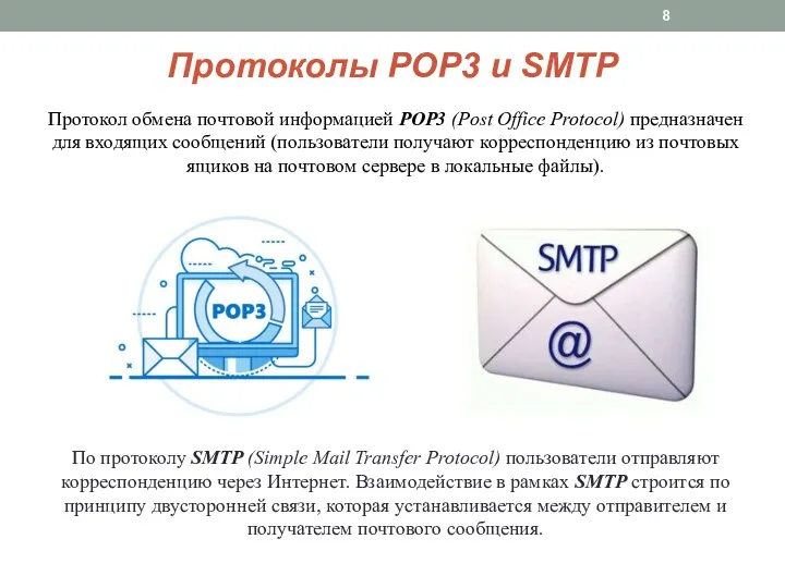 Протоколы POP3 и SMTP Протокол обмена почтовой информацией POP3 (Post