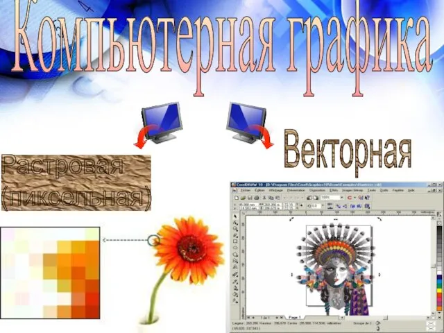 Компьютерная графика Растровая (пиксельная) Векторная