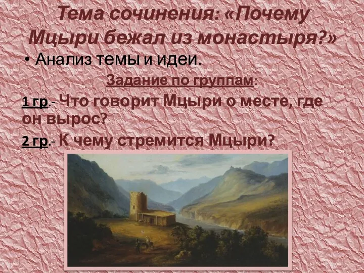 Тема сочинения: «Почему Мцыри бежал из монастыря?» Анализ темы и