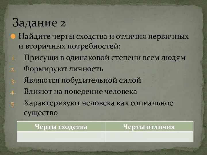 Задание 2 Найдите черты сходства и отличия первичных и вторичных