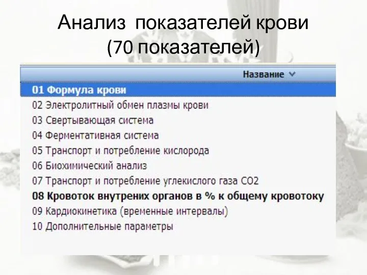 Анализ показателей крови (70 показателей)