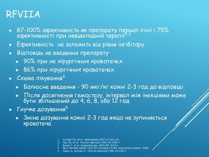 RFVIIA 87-100% ефективність як препарату першої лінії і 75% ефективності