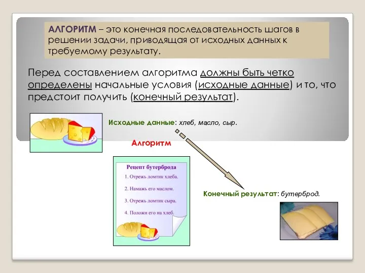 АЛГОРИТМ – это конечная последовательность шагов в решении задачи, приводящая