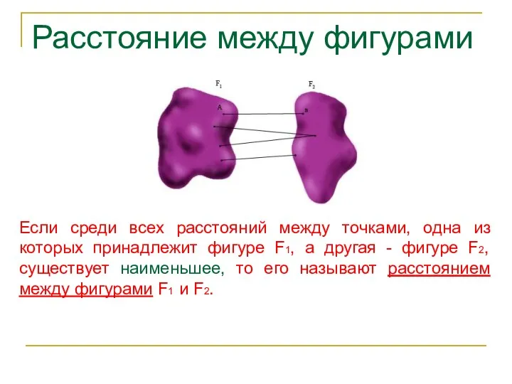 Расстояние между фигурами Если среди всех расстояний между точками, одна