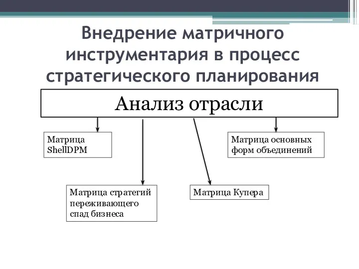 Внедрение матричного инструментария в процесс стратегического планирования Анализ отрасли Матрица