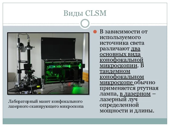 Виды CLSM В зависимости от используемого источника света различают два