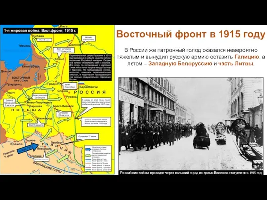 Восточный фронт в 1915 году Российские войска проходят через польский