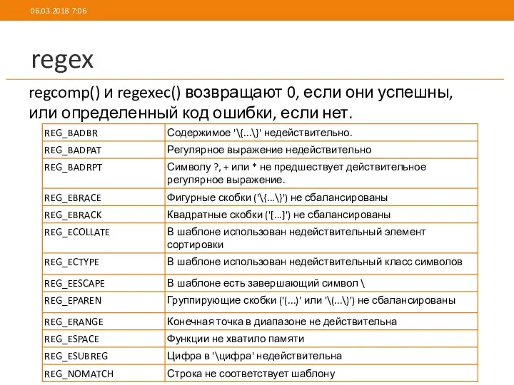 regex regcomp() и regexec() возвращают 0, если они успешны, или