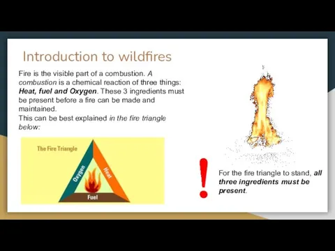 Introduction to wildfires Fire is the visible part of a