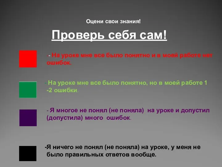 Оцени свои знания! Проверь себя сам! -- На уроке мне