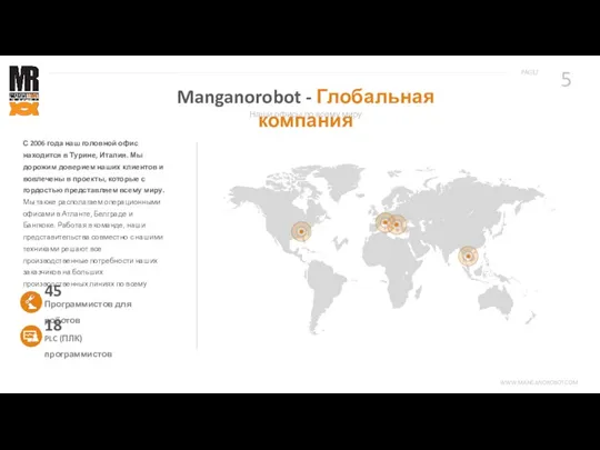 Наши офисы по всему миру Manganorobot - Глобальная компания С 2006 года наш