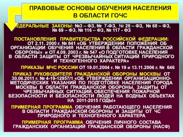 ФЕДЕРАЛЬНЫЕ ЗАКОНЫ: №3 – ФЗ, № 7-ФЗ, № 28 – ФЗ, № 68